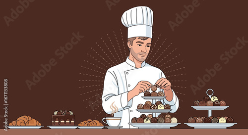 Skilled Confectioner Crafting Exquisite Truffles and Desserts for Gourmet Delight