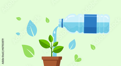 Nurturing Life: A Vibrant Depiction Of Watering A Young Plant Growing Freshly