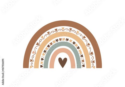 Boho rainbow illustration with hearts perfect for nursery decor, baby shower invites, and more