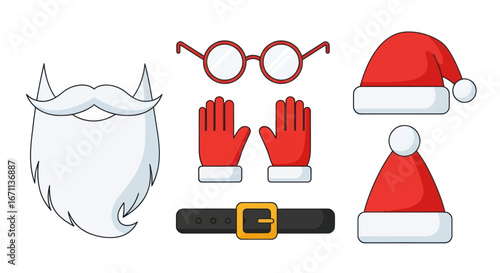 Santa Claus costume elements cartoon style for christmas holiday decoration idea