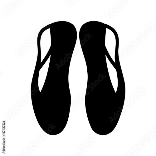 Stylized black silhouette of pair of flip flops on white background