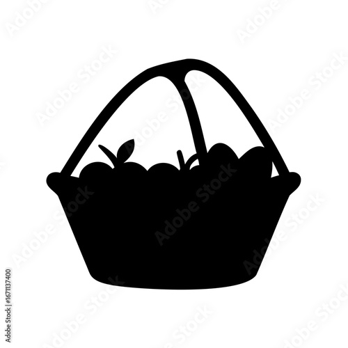 A silhouette of a fruit basket, most likely apples, ready for harvest
