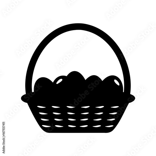 Black and white basket filled with rounded objects silhouette drawing