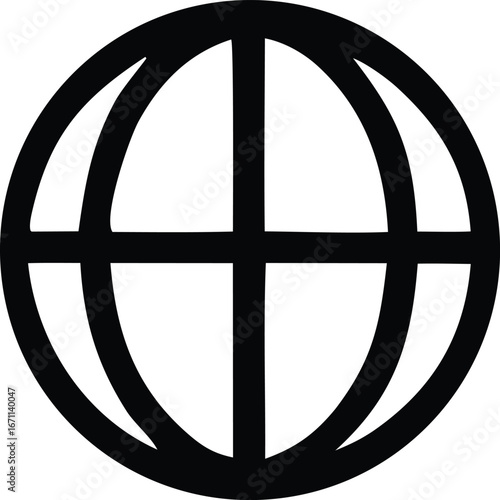 Simple black globe icon with meridians and parallels minimalist symbol for global network or internet