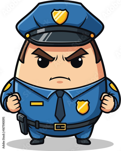 Cute Egg-Shaped Police Officer Mascot Cartoon Vector Illustration