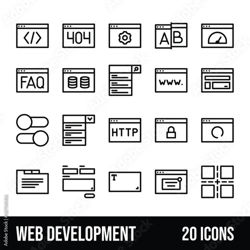 Web development icons representing website design and programming