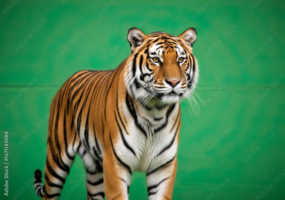 Obraz premium Majestic Tiger on a Green Background