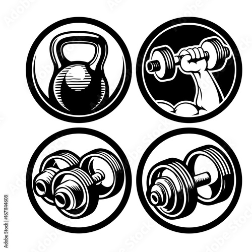 Powerlifting, weightlifting or bodybuilding vector silhouettes on white background. Bench press, deadlift, squat. Layered. Fully editable .Silhouettes of a man doing exercise
