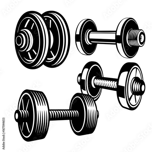 Powerlifting, weightlifting or bodybuilding vector silhouettes on white background. Bench press, deadlift, squat. Layered. Fully editable .Silhouettes of a man doing exercise

