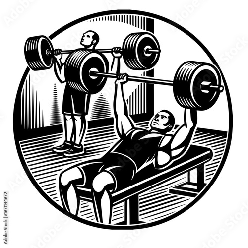 Powerlifting, weightlifting or bodybuilding vector silhouettes on white background. Bench press, deadlift, squat. Layered. Fully editable .Silhouettes of a man doing exercise
