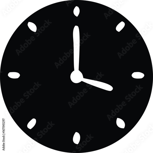 Simple black clock face with hour and minute hands showing approximately four o'clock time
