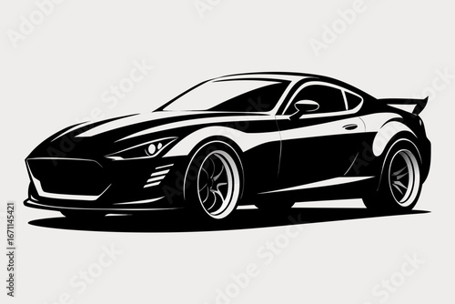 Black sports car isolated on white background in a sleek luxury design
