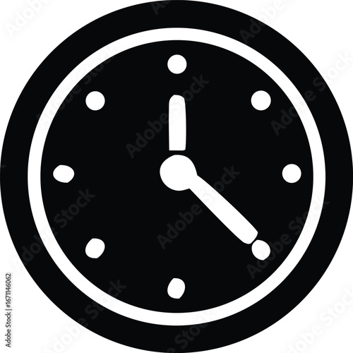 Classic analogue clock icon featuring hands indicating around 4 o'clock with bold circular design and pointers
