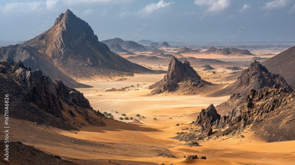 Naklejka premium Dramatic desert mountains and valleys