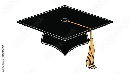classic graduation mortar board cap with hanging tassel vector art isolated on white background