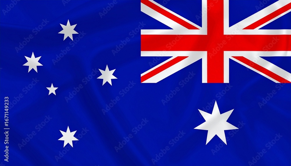 Fototapeta premium Australian national flag with blue field, Union Jack, Commonwealth Star, and Southern Cross constellation, symbolizing federation, heritage, and geographic identity.