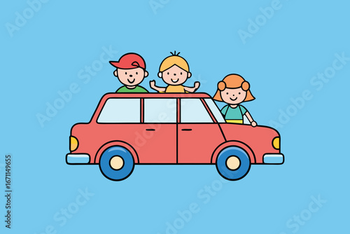 Cartoon Family Car Trip Holiday Vector Illustration
