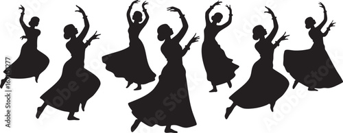 Enchanting silhouettes of female dancers gracefully moving, perfect for cultural events and artistic projects
