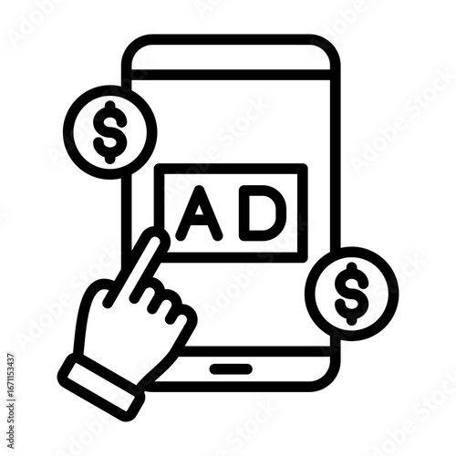 Ad Revenue Icon Line Style Vector Illustration