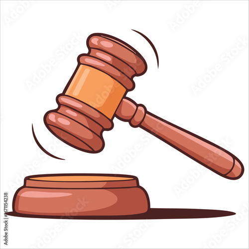 wooden judge gavel and sound block for court law concept vector art isolated on white background