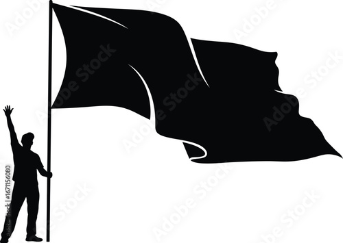 Silhouette of a man waving a black flag