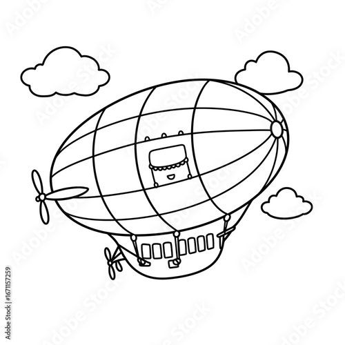 Cartoon Airship with Propellers and Passenger Compartment