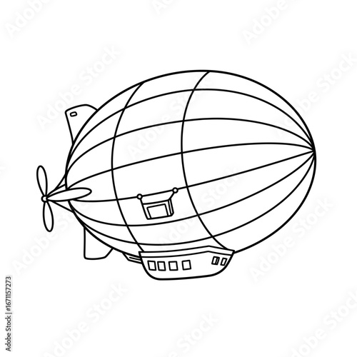 Outlined Vintage Airship with Gondola and Propeller