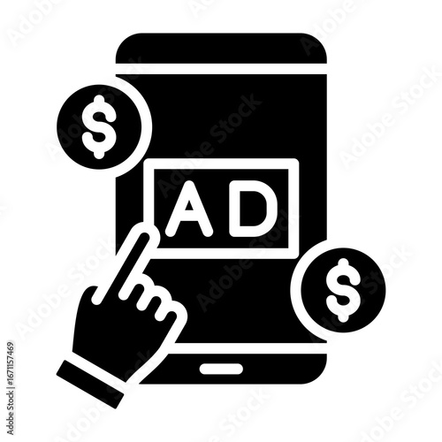 Ad Revenue Icon Glyph Style Vector Illustration