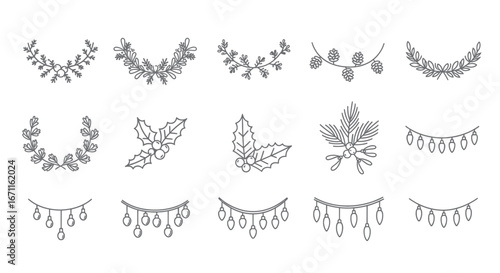 Elegant collection of minimalist christmas decorative elements for seasonal designs