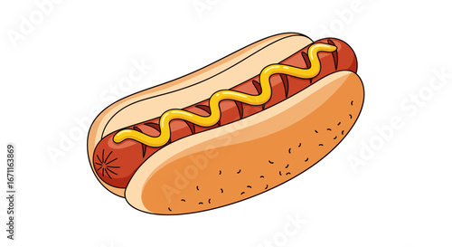 Classic american hot dog with yellow mustard in a soft bun a delicious and popular fast food item