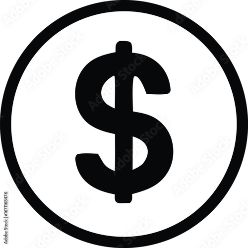 Bold dollar sign icon inside a circle symbolizing finance business money currency wealth and economy concepts