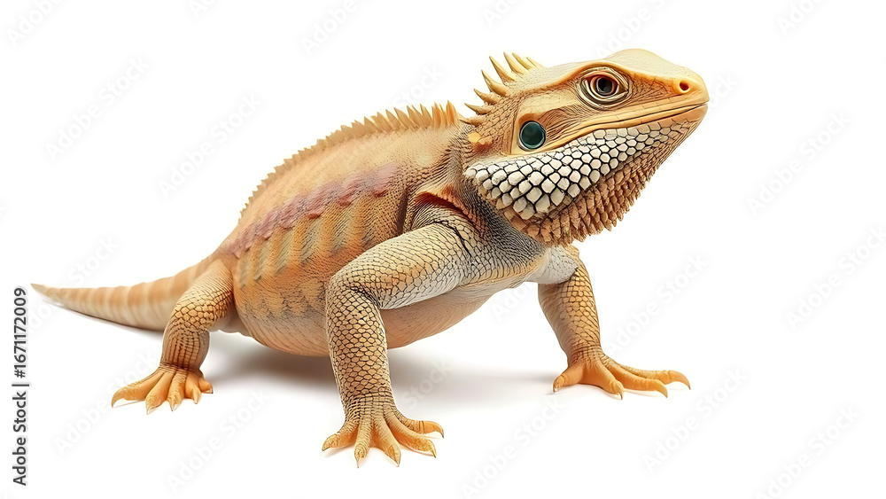 Naklejka premium Photorealistic Full Body Bearded Dragon Cutout on Pure White Background