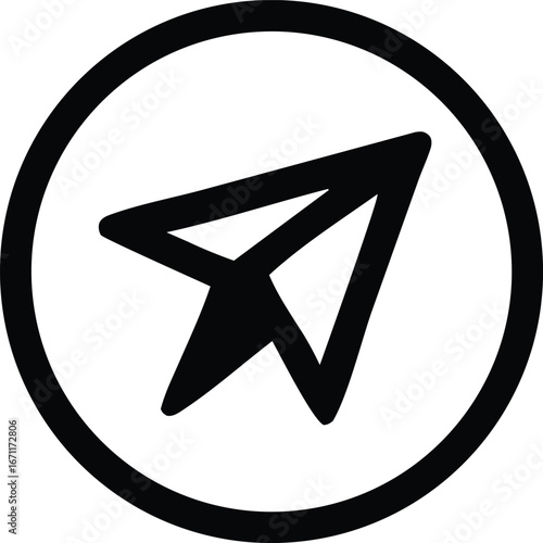 Telegram messenger icon simple black paper airplane symbol within a circle modern communication app logo