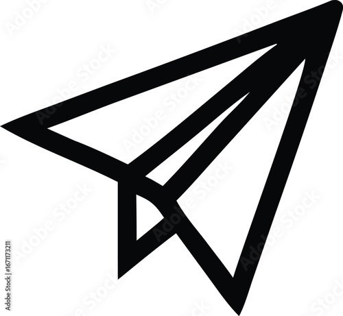 Bold black paper airplane icon symbolizing travel communication and modern design forward momentum