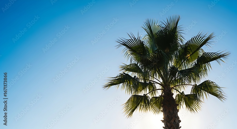 Obraz premium Palm Tree Silhouette Against Blue Sky.