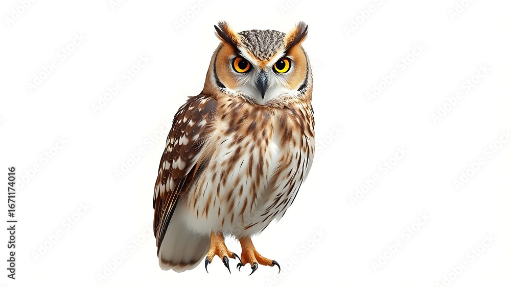 Naklejka premium Realistic Full Body Owl Illustration Isolated on White