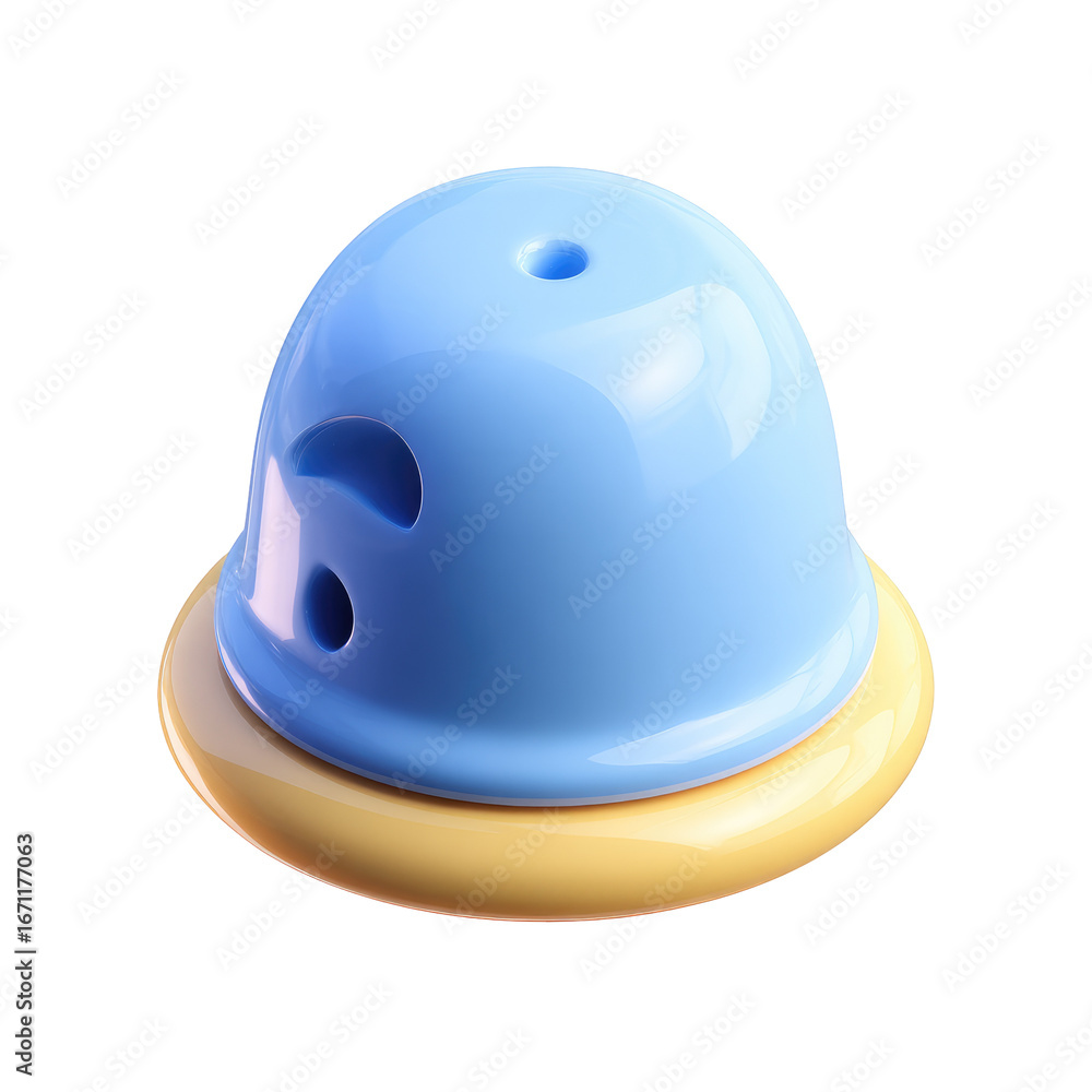 Fototapeta premium Light-blue dome-shaped toy with yellow base, circular opening