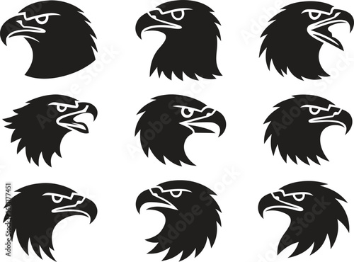 Eagle Head Vector Icons – Bird Silhouette Illustration Set