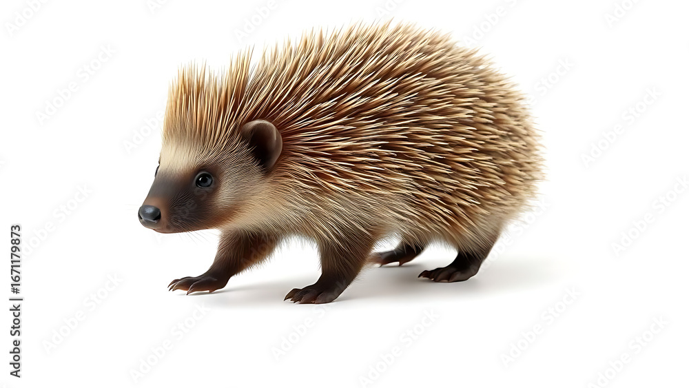 Naklejka premium Porcupine Full Body Realistic Illustration Isolated on White