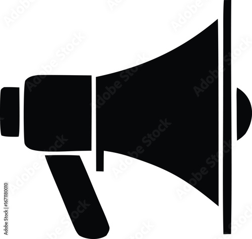 Bold megaphone silhouette symbol for announcement promotion and communication amplification media