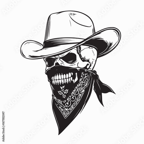 Cowboy Skeleton with Hat and Bandana image vector isolated on white background