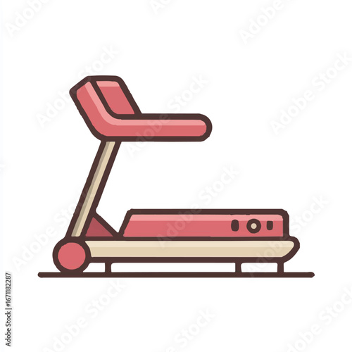 Pink and beige treadmill suitable for fitness and health concepts, exercise equipment, gym illustrations, motivation content.