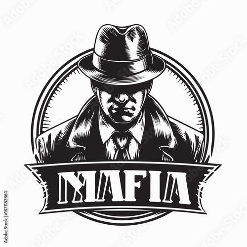 Mafia boss character vector illustration logo vector isolated on white background