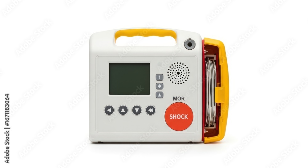Fototapeta premium Portable Defibrillator Isolated on White Background: Life-Saving Medical Device