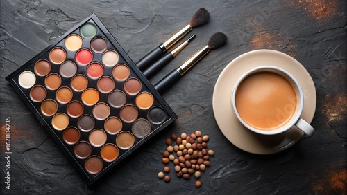 Makeup brushes with powder for beauty and cosmetics