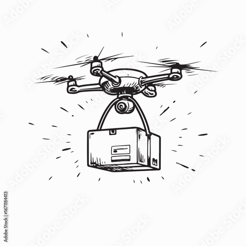 Drone Delivering Package Vector Image Isolated on white background