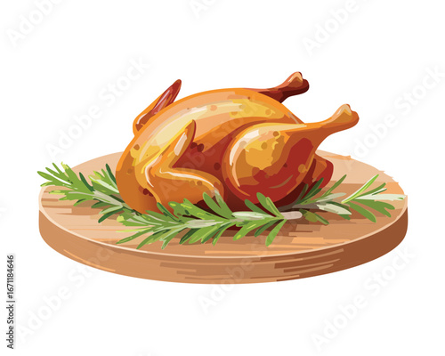 A close-up of a perfectly roasted chicken with a crispy brown skin - Vector Illustration
