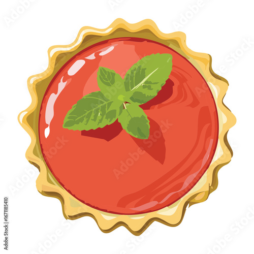 Vibrant red fruit tart with a fresh mint leaf, a sweet and simple dessert perfect for any time - Vector Illustration
