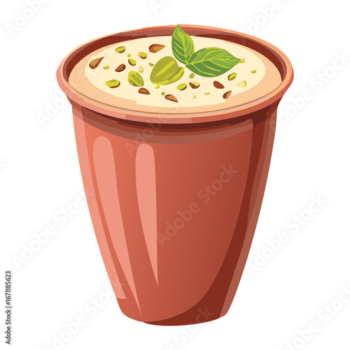Delicious Pear Smoothie or Sorbet in a Glass with Mint Leaf - Vector Illustration