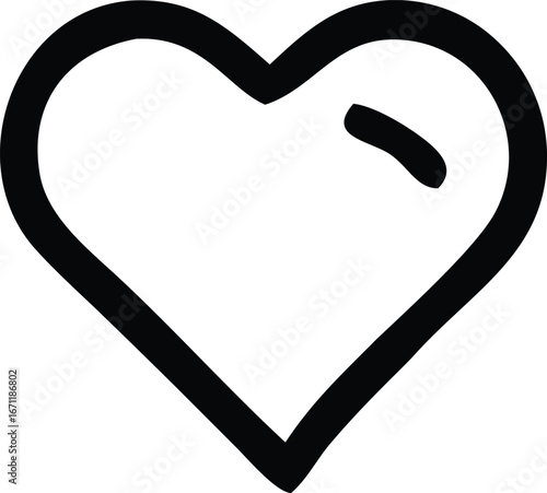 Simple hand-drawn heart shape icon in black and white symbolizing love affection and romance for design projects